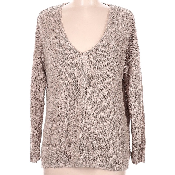 Taylor & Sage Distressed Pullover Chunky Knit Oversized BOHO Tan Sweater M - Picture 2 of 2